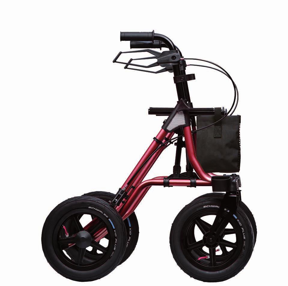 8 TAiMA XC Lightweight rollator with pneumatic tyres Outdoor specialist with big wheels. Extra-large wheels ensure a smooth ride even on rough terrain.