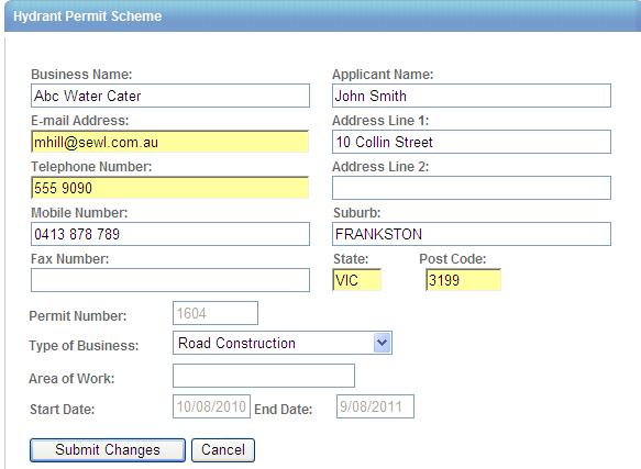 Contact Details Permit Contact details can be maintained using this function.