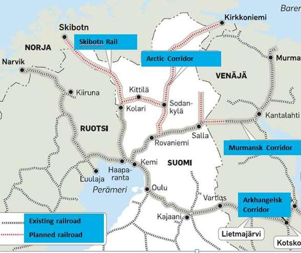 A TWO-PHASE FUTURE RAILROAD PROJECT The first phase entails a railroad connection from central Lapland to the current Finnish railroad network.