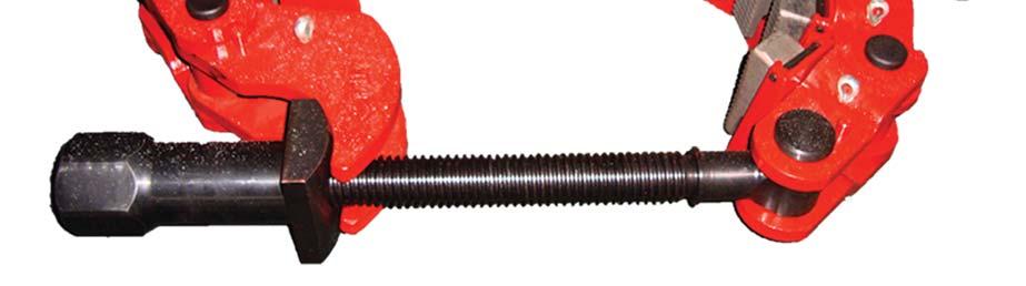 The nut secures the clamp around the pipe and should be tightened with the supplied nut wrench. The clamp grips uniformly by design.