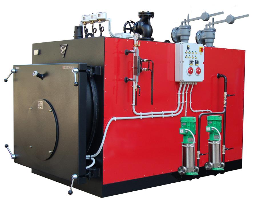 VMA STEAM Packaged steam generators pressurized at medium pressure, horizontal semifixed type, reverse flame furnace with three pass smoke tubes, two of them in the furnace, smooth tubes with