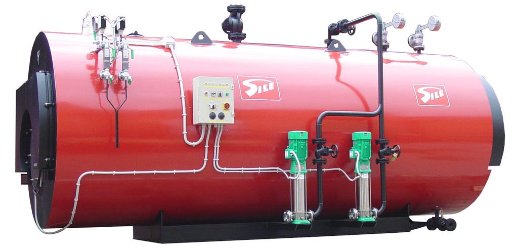 PVM M.P. STEAM - 3 REAL PASS Packaged steam generators pressurized at medium pressure, horizontal semifixed type, reverse flame furnace with three pass smoke tubes, two of them in the smooth tubes.