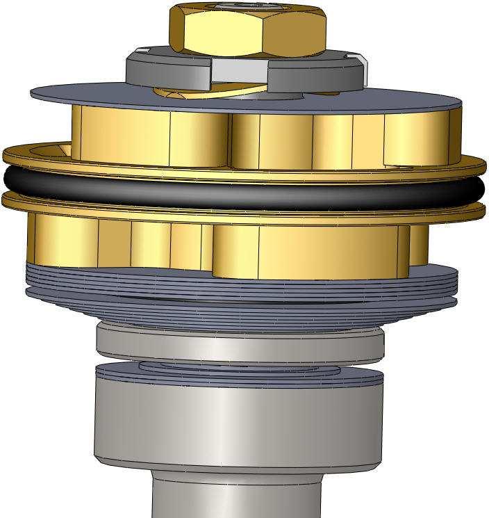 6 Place the Gold Valve on the shaft with the recess on the piston facing up. Make sure the o-ring is on the Gold Valve.