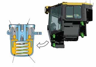 Cab damper mounts absorb shocks and vibrations much more effectively than conventional mounting systems can.