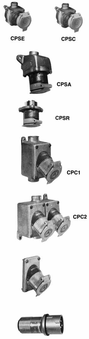 Class I, Div. 1 and 2 Groups B,C,D NEMA 3RX, 7BCD -19 20 Amp CPS Factory Sealed Receptacles: Explosionproof Dead-Front Safety Construction Grounding thru Extra Pole and Shell.