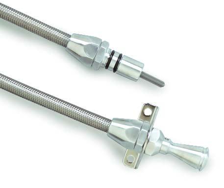 Machined aluminum handle and aluminum fittings compliment Lokar s flexible engine dipsticks. Kit includes dipstick funnel adapter to assist in filling. Designed for "push in" style transmissions.