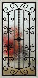 All panels available in steel, and Wrought Iron between the glass Hammered glass for