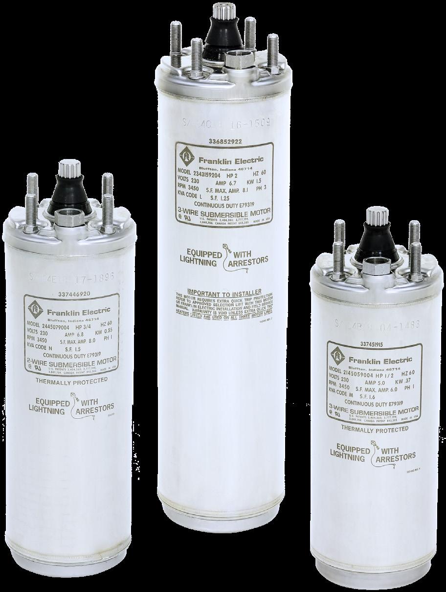 4" SUBMERSIBLE MOTORS These motors are built for dependable operation in 4" diameter or larger water wells.
