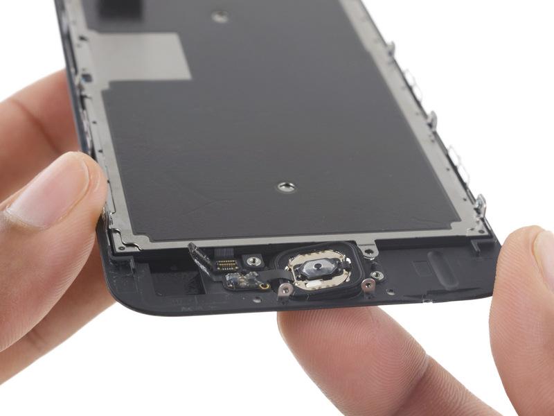 Step 26 Gently press up on the home button from the front side of the display assembly to slowly separate
