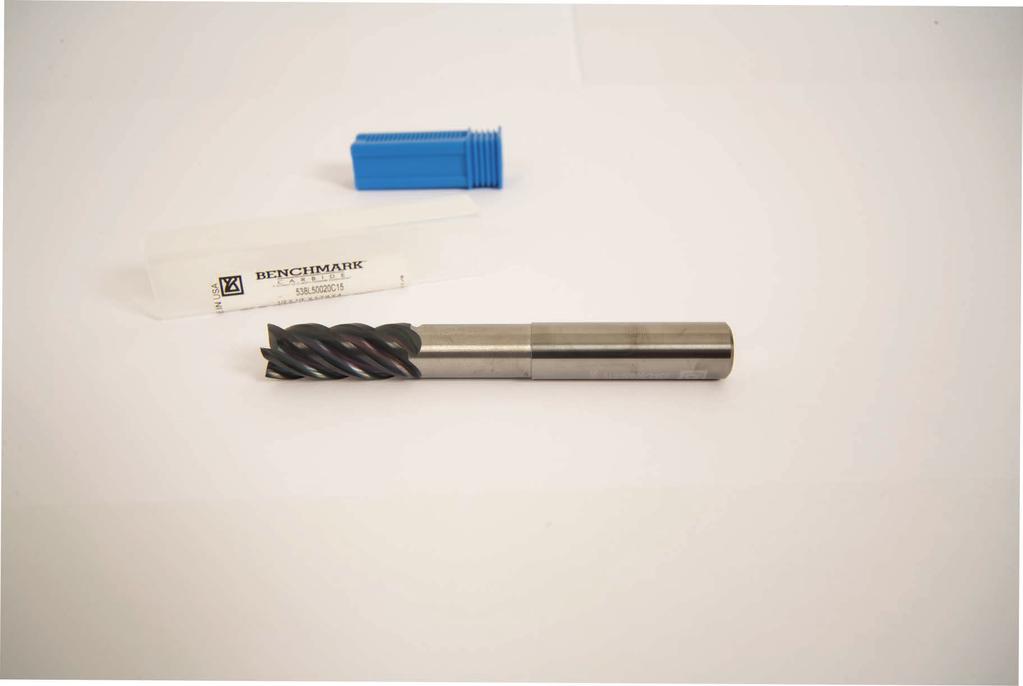 PYSTL 538RN SERIES - 5 FLUTE VARIABLE PITCH W/REDUCED NECK RADIUS SIZE CUTTER DIA SHANK DIA LOC OAL Neck Dia. LBS.010.020.030.060.090.120.190.250 BENCHMARK PART # SQUARE RAD <=.060" 1/8 1/8 3/16 2.