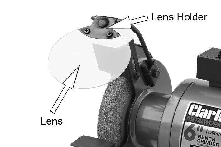Repeat for right side eye shield. NOTE: Adjust the eye shields to an appropriate distance from the tool rests avoiding interference during operation.