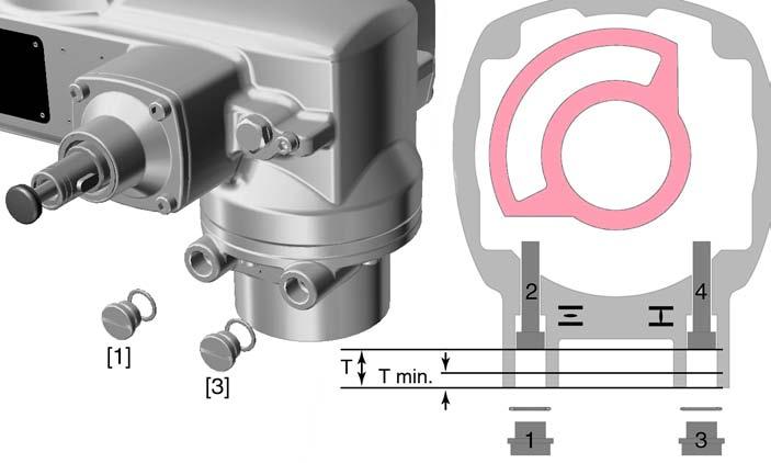 Pinching and damage by valve or actuator. End stops should be set by suitably qualified personnel only. Never completely remove the setting screws [2] and [4] to avoid grease leakage.