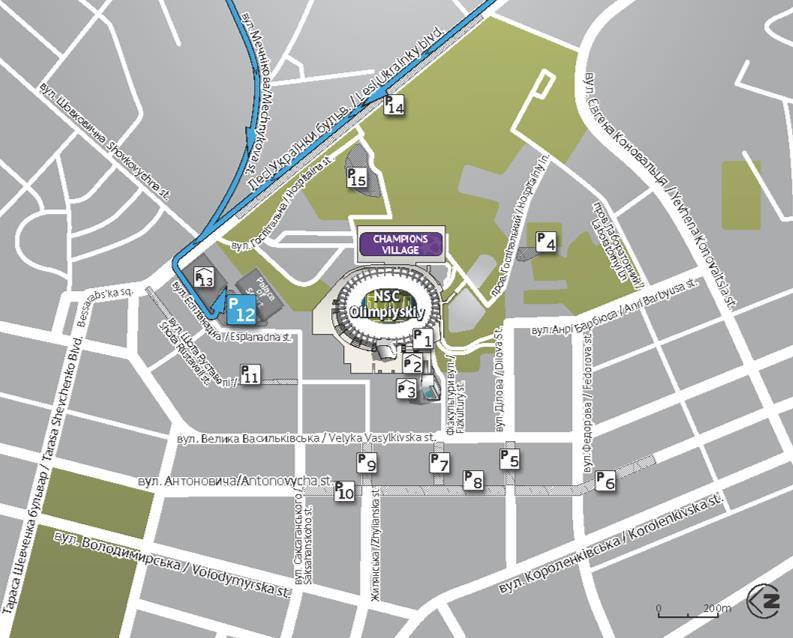 Map: Accessible car park area - P12 Entrance to the parking area is allowed until half-time of the match.