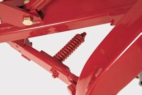 SPRING-LOADED BREAKAWAY LATCH. Releases to prevent component damage if the disc mower strikes an object during operation. Simply back up the tractor to automatically re-engage the latch.
