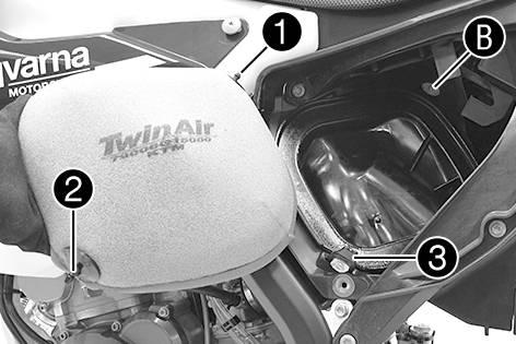 137) Clean the air filter box. Clean the intake flange and check it for damage and tightness. Finishing work Install the air filter. ( p. 57) Install the air filter box cover. ( p. 56) 12.