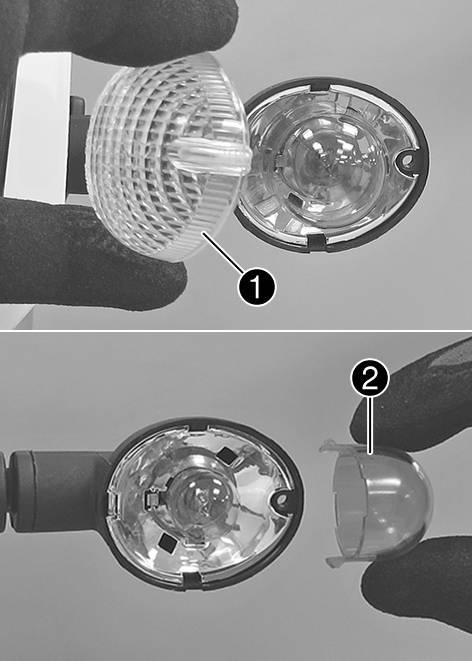 8 Changing the turn signal bulb (TE 250/300 EU/AU) Note Damage to reflector Reduced brightness. Grease on the lamp will evaporate due to the heat and be deposited on the reflector.