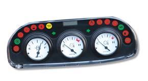 Fuel gauge, engine hour meter, engine oil pressure, coolant and transmission temperature, mast interlock,