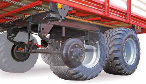 Huge leaf springs (9 springs) provide the necessary safety. Excellent performance in fields, on roads, and when entering the drive-in silo. Spring spacing: 43.31 / 1,100 mm.