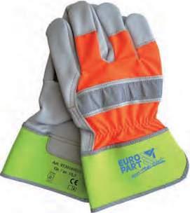 are rubberised, reflective strips on the knuckle protection, backs of the hand and cuffs are fluorescent Size