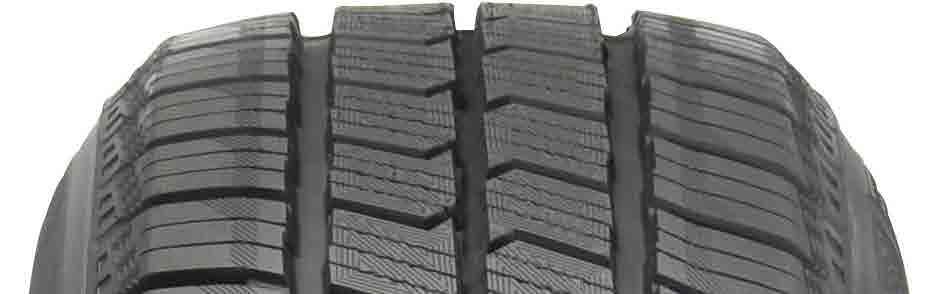 The central pattern surface contains microgrooves, allowing for increase grip and road holding by force, due to increased contact between tire and the road. Deep-Groove Design.