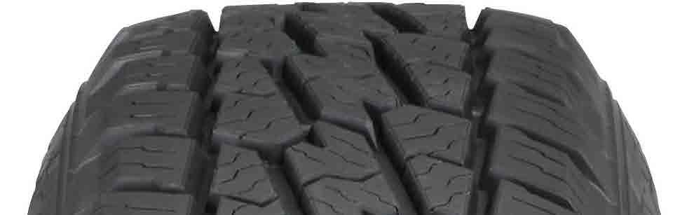 70 Five-pattern block design is engineered to expel water and reduce noise under a variety of road and terrain conditions. High Stability Tread Corners.
