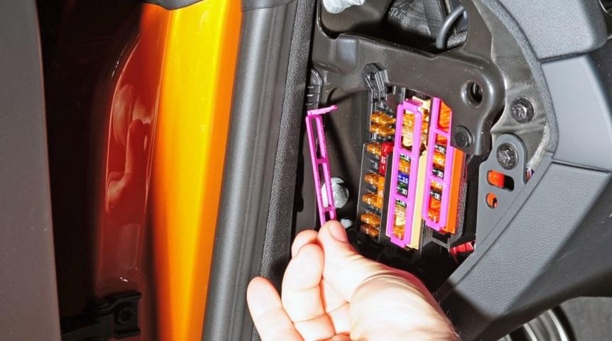 For 2013+ (B8.5) model year cars, continued: Pop off the purple fuse guard frame on the proper fuse block.