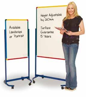 FAX 020 824 762 Junior Mobile Writing Boards Freestanding, double-sided board on coated steel stand with braking castors and stability bar.