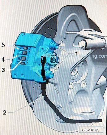 Remove the bolts -9- while holding caliper in place. Carefully remove caliper from rotor and suspend so that there is no stress on hydraulic line.