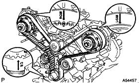 HINT: Setting positions of the camshaft timing pulleys by turning them slightly clockwise makes it easy to install the
