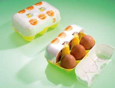 Egg packaging Injection-molded container with In-mold label (IML) Can be used on conventional injection