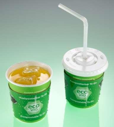 Cups, straw and lid ecovio-coated cardboard (cup), extruded profile (straw) and thermoformed