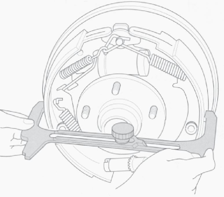Reassembly 1. Install the parking brake lever (20) by hooking lever tab into slot in appropriate shoe and lining. 2. Install adjusting screw assembly (31) and adjusting screw spring (15). 3.