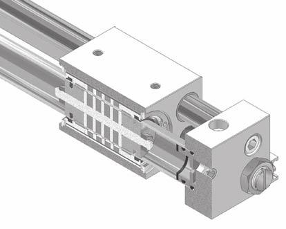mount the load onto the carriage Internal magnets (on the piston) Mobile piston External magnets (built into the carriage) Description The magnetic rodless cylinder is a pneumatic cylinder featuring