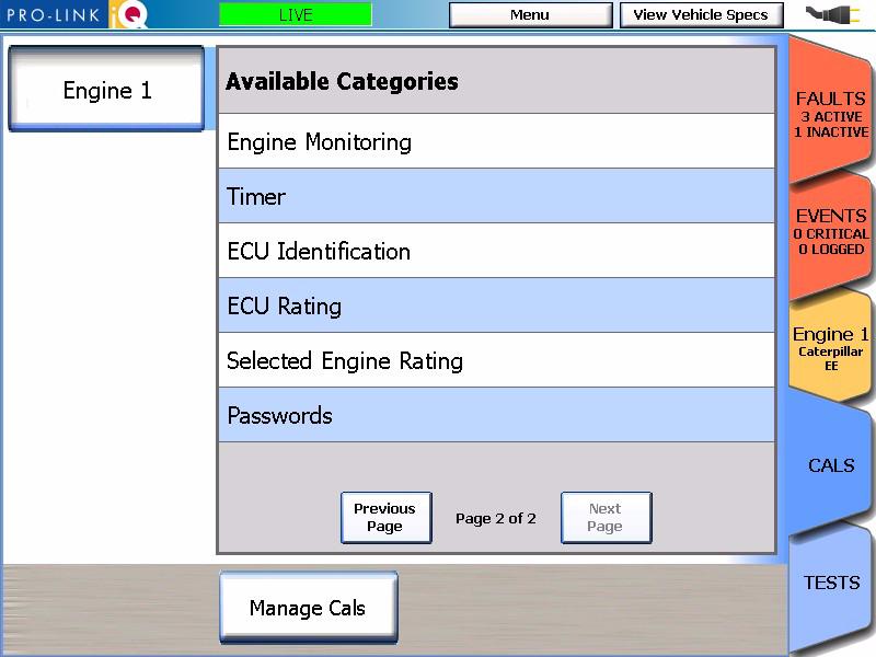 Chapter 5 The CALS Tab A list of the available calibration categories for the module appears. Figure 5.