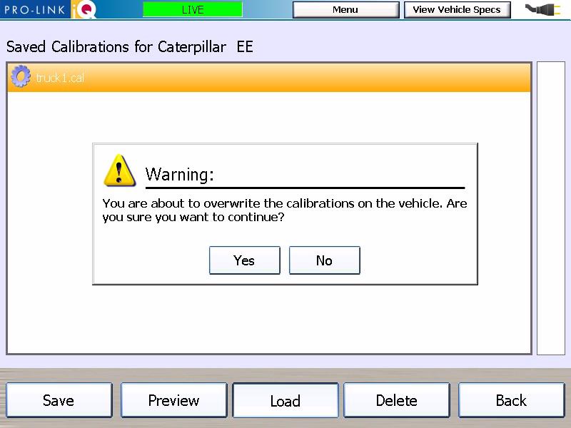 Chapter 5 The CALS Tab The following warning screen is displayed. Figure 5.
