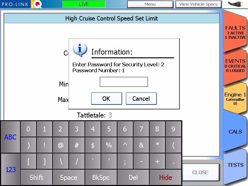 Chapter 5 The CALS Tab Figure 5.34 Password Number 1 Dialog 9 Use the keypad to enter the appropriate password.