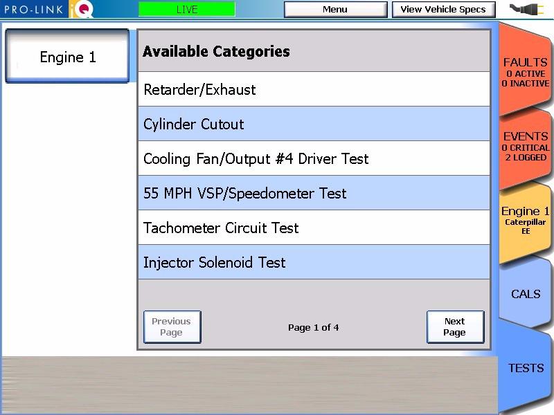 Chapter 6 The TESTS Tab The Available Categories screen is displayed. Figure 6.