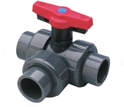 pvc-c Spears 2000 Horizontal T-Port & L-Port Ball Valve Description: In-line horizontal 3-way T-port or L-port ball valve with lockable handle and union ends
