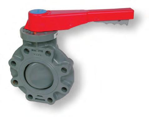 PVC-U Spears Butterfly Valve Description: Wafer style butterfly valve, between flanges to ANSI 150 Maximum Fluid Pressure at 20 C: 10 bar Disc: Glass reinforced PVC-C Shaft: Stainless Steel 316 End