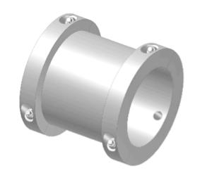 static shaft bushings clamp tight around the static idler shafts via bolts and set screws. The sprockets rotate about the outer diameter of the sleeve in-between the two retaining ridges.