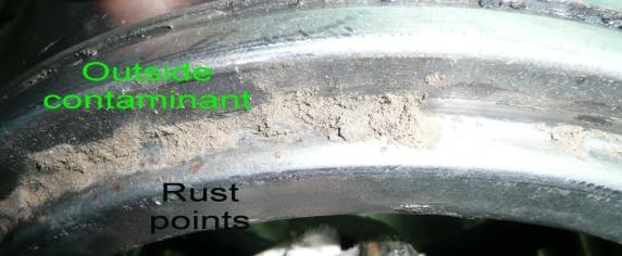 Defect: Corrosion; Lubricant contamination with water.