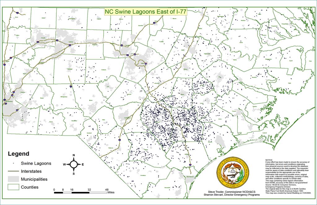 North Carolina Swine Lagoon Map Sprayfields conversion to Energy