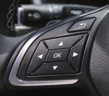 Steering Wheel Controls (left hand side) LEFT/RIGHT arrow buttons: call up and navigate through menu bar on vehicle information display.