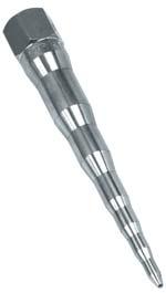 Faceted, hardened steel, chrome-finished cone rolls out and burnishes perfect 45 flare above the tube holding mechanism reducing need for deburring.
