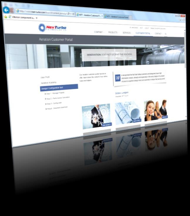 Aeration Customer Web Portal Our design programs at your disposal Our Customer Portal at http://www.next-turbo.