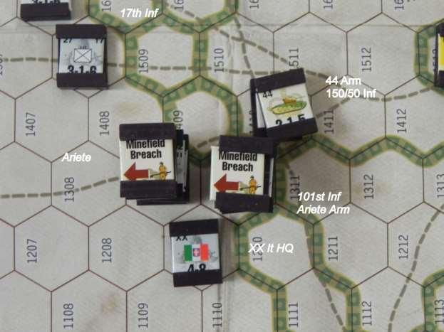 XX Corps impulse Axis Replacements: 1 Italian tank. Allied Replacements: 1 Crusader, 1 Matilda, 3 Valentine, 1 armoured car, 3 British infantry. June 1 Axis Command Level: 1.