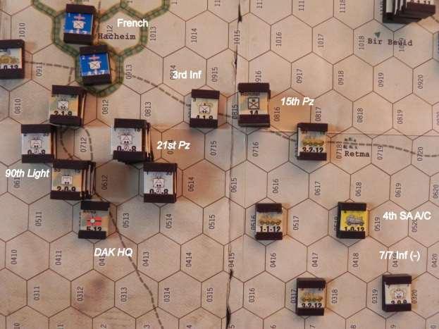 Axis Replacements: 1 German, 1 Italian tank Rommel impulse Allied Replacements: 1 Stuart, 4 Grant, 2 Crusader, 1 Matilda, 2 Valentine, 1 armoured car, 1 British infantry. May 27 Axis command limit: 1.