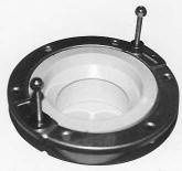 Two piece-heavy gauge, plated steel. Repairs plastic or cast iron closet flanges.