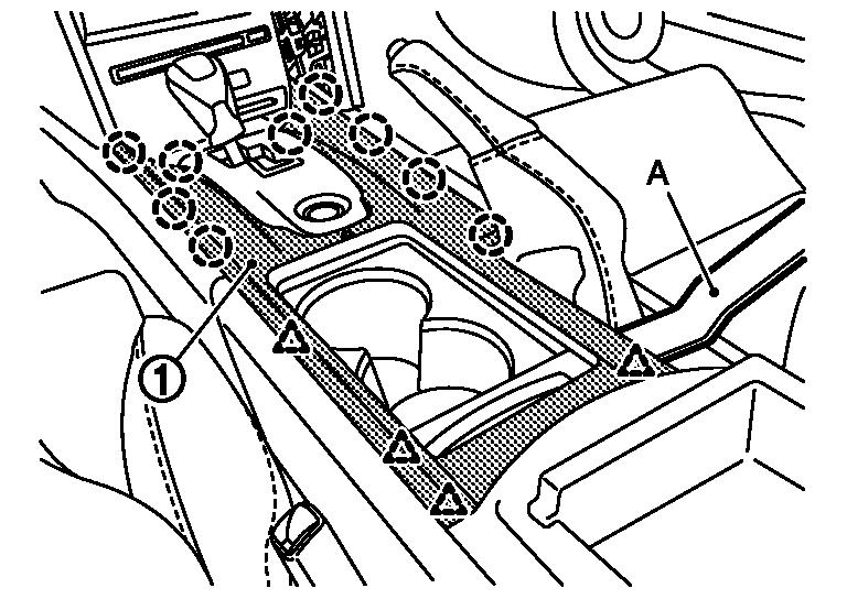 Insert the remover tool (A) between the console finisher (1) and the center