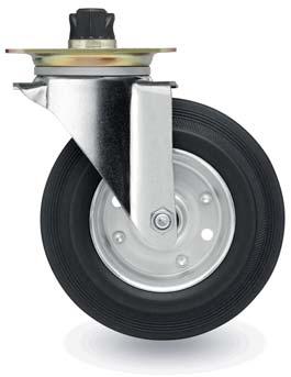 synthetic-plain-bearing Wheel sizes: 200 mm Ø Load capacity: 205 kg per castor Type 2 for mobile waste containers made of steel This